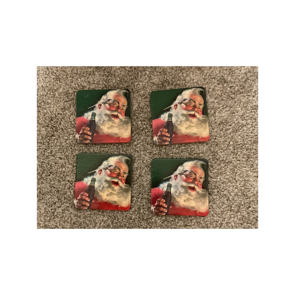 Vtg Coca-Cola Santa Claus Christmas Coasters-Set of 4